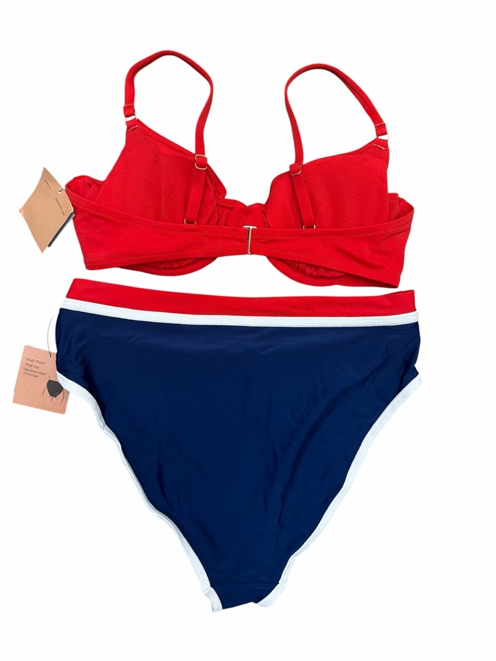 Shade & Shore Red Navy White Bikini Set Size 36D / L NWT - Picture 2 of 4